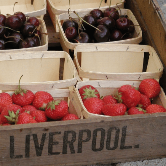 Vintage fruit tray with punnets, from Bushel Boxes ‘n’ Stuff.