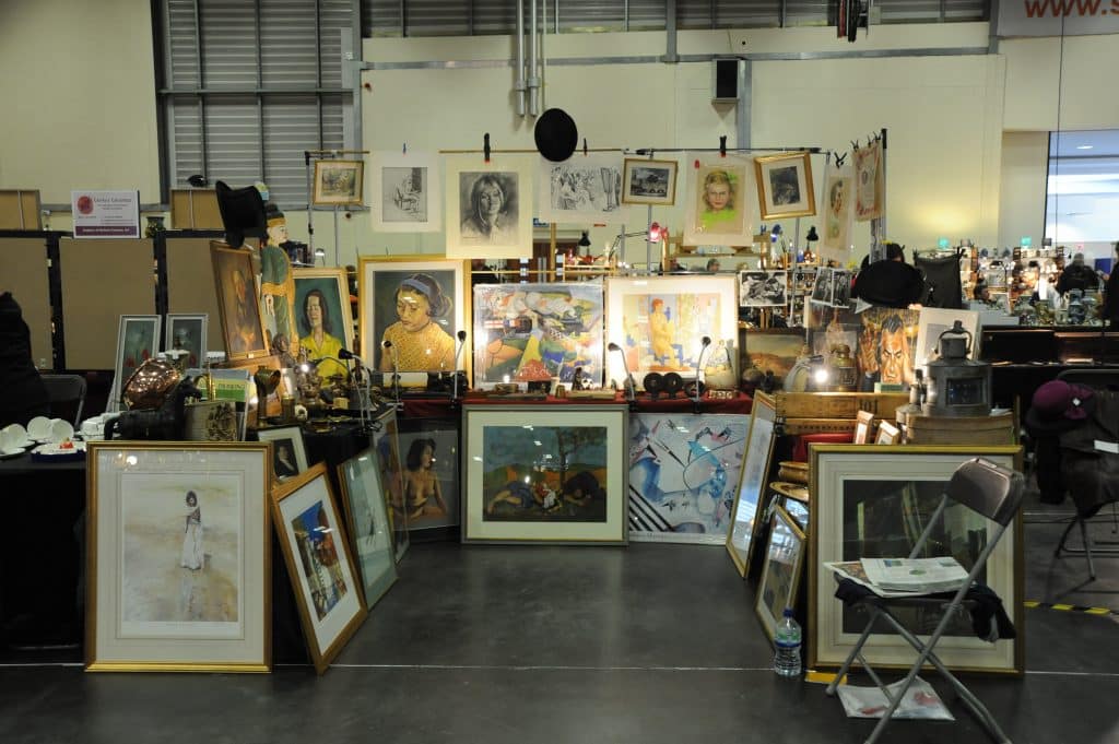 Antique artwork stall at The Festival of Antiques.